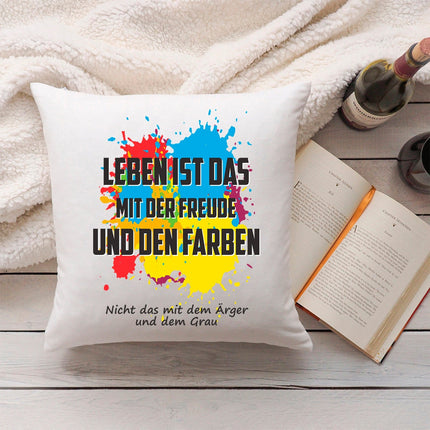 SEO. Bedrucktes Kissen mit Spruch Leben ist das mit der Freude - mit Füllung Linkreich
