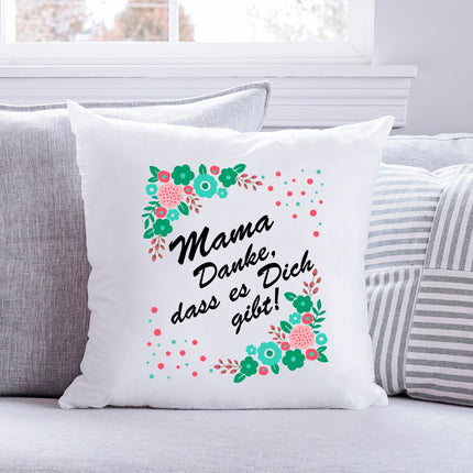 SEO. Bedrucktes Kissen mit Spruch Mama Danke, dass es Dich gibt - ohne Füllung Linkreich