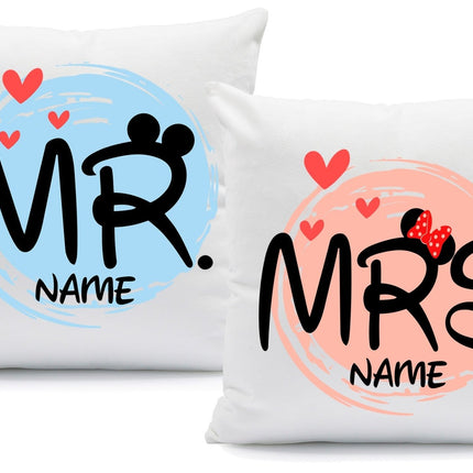 SEO. Bedrucktes Kissen mit Spruch - Mr & Mrs Mouse mit Namen - Mr und Mrs Linkreich