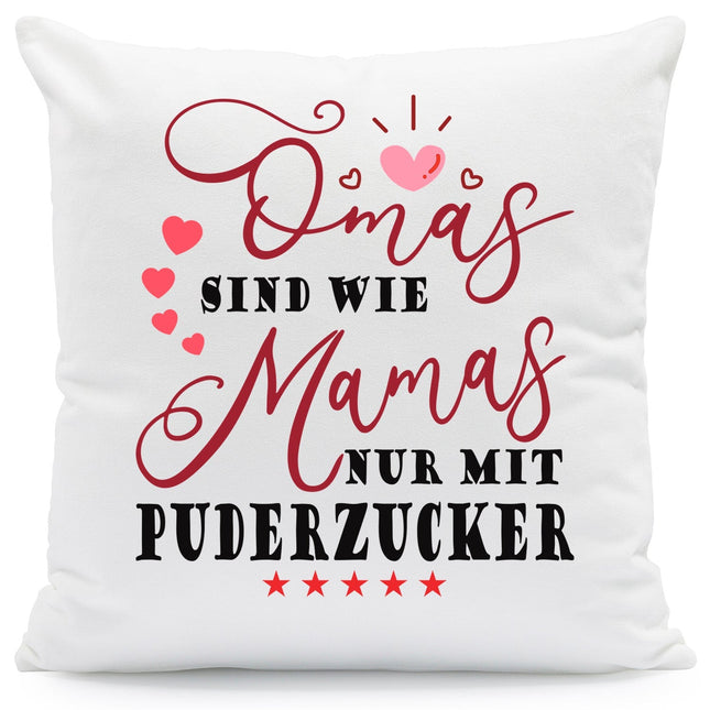 SEO. Bedrucktes Kissen mit Spruch Omas sind wie Mamas nur mit Puderzucker - ohne Füllung Linkreich
