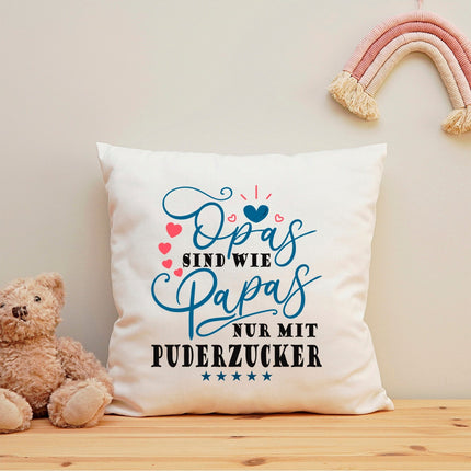 SEO. Bedrucktes Kissen mit Spruch Opas sind wie Papas nur mit Puderzucker - ohne Füllung Linkreich