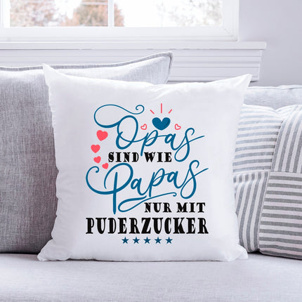 SEO. Bedrucktes Kissen mit Spruch Opas sind wie Papas nur mit Puderzucker - ohne Füllung Linkreich