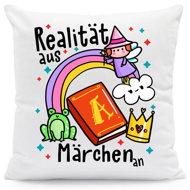 SEO. Bedrucktes Kissen mit Spruch Realität aus Märchen an - ohne Füllung Linkreich