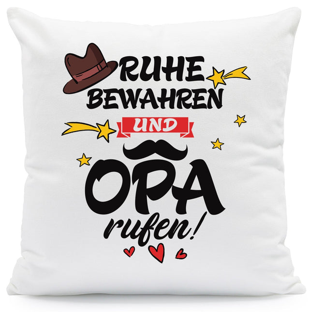 SEO. Bedrucktes Kissen mit Spruch Ruhe bewahren und Opa rufen - ohne Füllung Linkreich