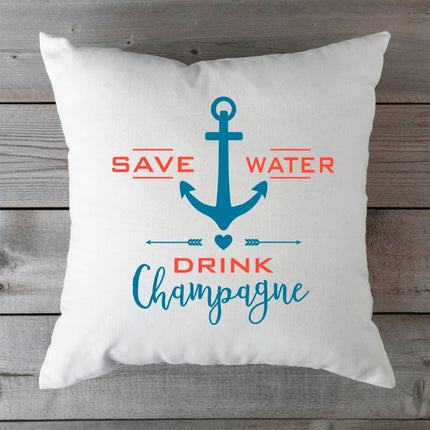 SEO. Bedrucktes Kissen mit Spruch Save Water drink Champagne - ohne Füllung Linkreich