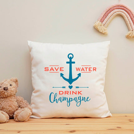 SEO. Bedrucktes Kissen mit Spruch Save Water drink Champagne - ohne Füllung Linkreich