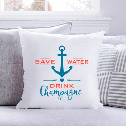 SEO. Bedrucktes Kissen mit Spruch Save Water drink Champagne - ohne Füllung Linkreich