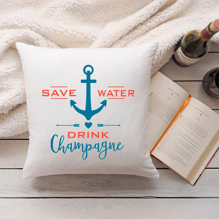 SEO. Bedrucktes Kissen mit Spruch Save Water drink Champagne - ohne Füllung Linkreich