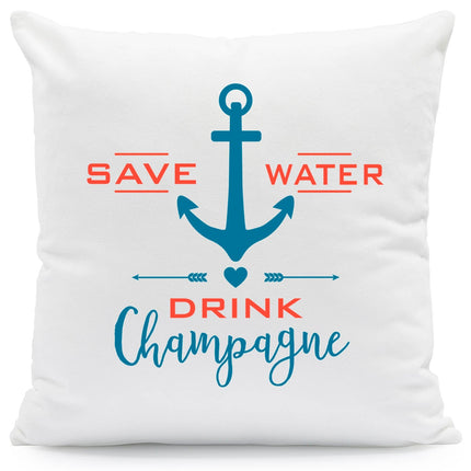SEO. Bedrucktes Kissen mit Spruch Save Water drink Champagne - ohne Füllung Linkreich