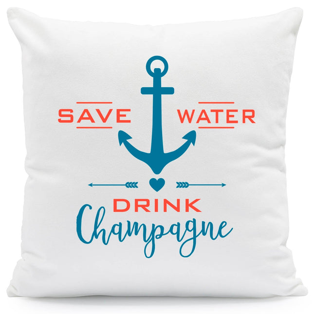 SEO. Bedrucktes Kissen mit Spruch Save Water drink Champagne - ohne Füllung Linkreich