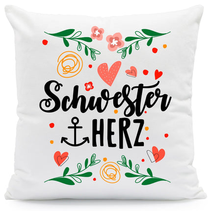 SEO. Bedrucktes Kissen mit Spruch Schwesterherz - ohne Füllung Linkreich
