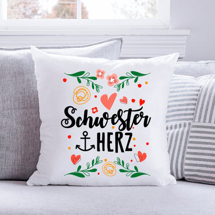 SEO. Bedrucktes Kissen mit Spruch Schwesterherz - ohne Füllung Linkreich