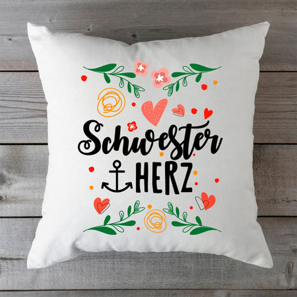 SEO. Bedrucktes Kissen mit Spruch Schwesterherz - ohne Füllung Linkreich