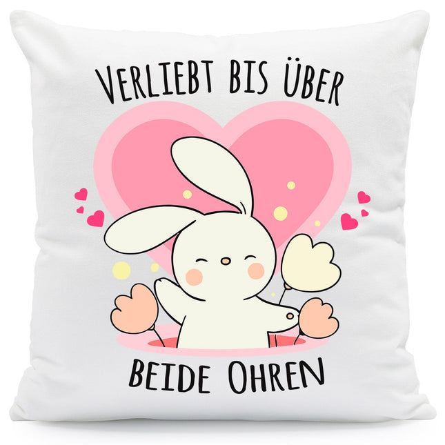 SEO. Bedrucktes Kissen mit Spruch Verliebt bis über beide Ohren - mit Füllung Linkreich