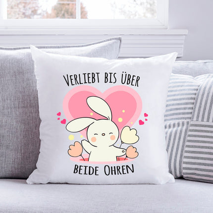 SEO. Bedrucktes Kissen mit Spruch Verliebt bis über beide Ohren - mit Füllung Linkreich