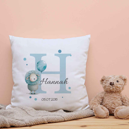 SEO. Bedrucktes Kissen mit Tiermotiv und Initiale - Personalisiert mit Name und Datum - Bär Linkreich