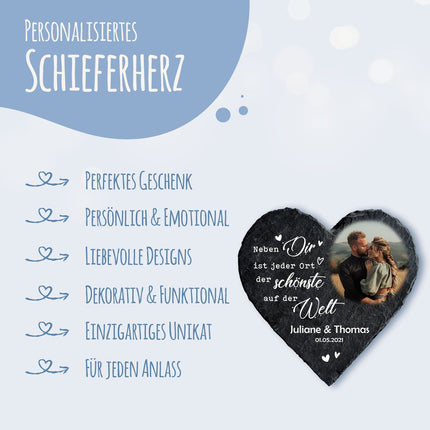 SEO. Bedrucktes Schieferherz - Paarfoto - Personalisiertes Geschenk - 12 x 12 cm Linkreich