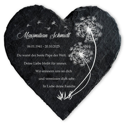 SEO. Bedrucktes Schieferherz - Pusteblume - Personalisiertes Geschenk - 12 x 12 cm Linkreich