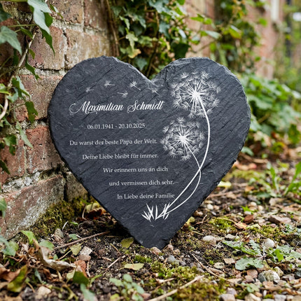 SEO. Bedrucktes Schieferherz - Pusteblume - Personalisiertes Geschenk - 12 x 12 cm Linkreich