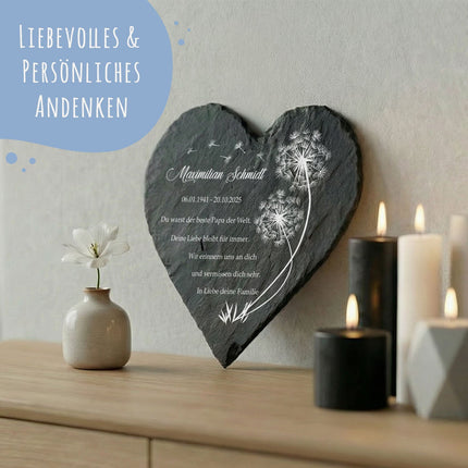 SEO. Bedrucktes Schieferherz - Pusteblume - Personalisiertes Geschenk - 12 x 12 cm Linkreich