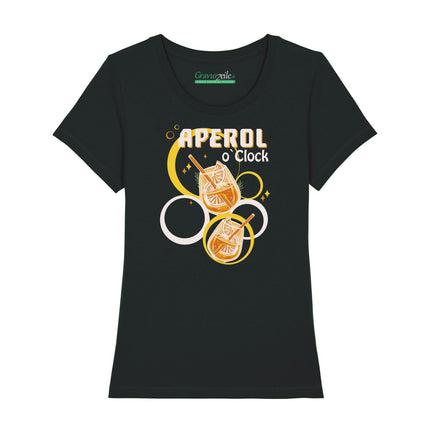 SEO. Bedrucktes T-Shirt für Damen - Aperol o´Clock - Schwarz Linkreich