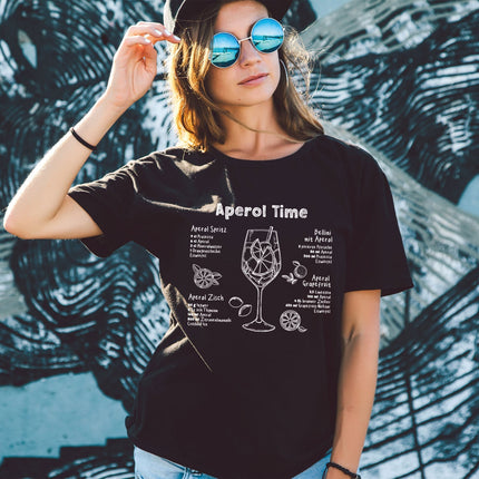 SEO. Bedrucktes T-Shirt für Damen - Aperol Rezepte - Schwarz Linkreich