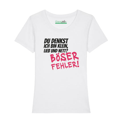 SEO. Bedrucktes T-Shirt für Damen - Böser Fehler - Weiß Linkreich