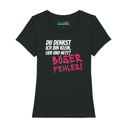 SEO. Bedrucktes T-Shirt für Damen - Böser Fehler - Schwarz Linkreich