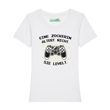 SEO. Bedrucktes T-Shirt für Damen - Eine Zockerin altert nicht - Weiß Linkreich