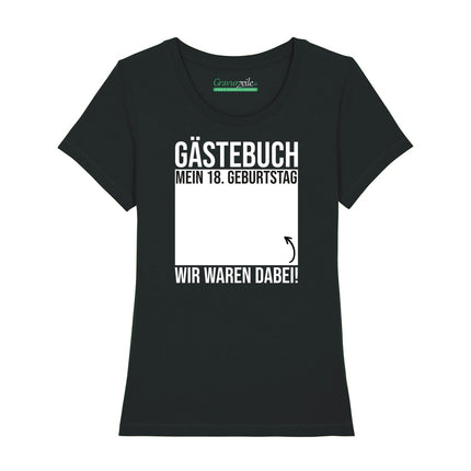 SEO. Bedrucktes T-Shirt für Damen - Gästebuch - Schwarz Linkreich