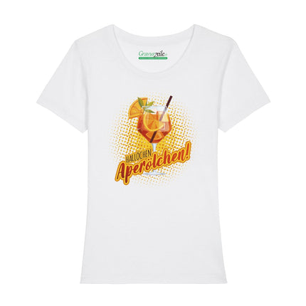 SEO. Bedrucktes T-Shirt für Damen - Hallöchen Aperölchen - Weiß Linkreich