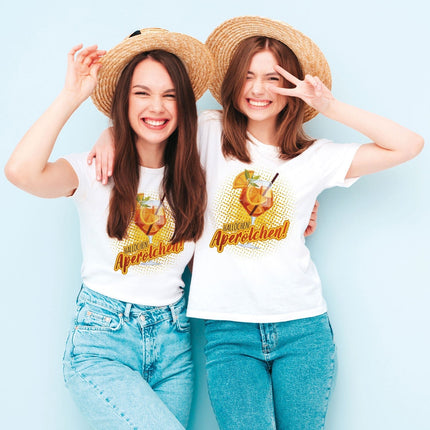 SEO. Bedrucktes T-Shirt für Damen - Hallöchen Aperölchen - Weiß Linkreich