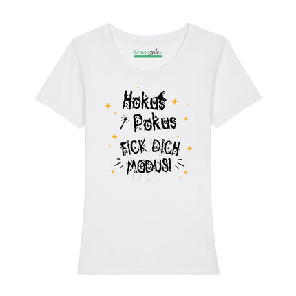 SEO. Bedrucktes T-Shirt für Damen - Hokus Pokus - Weiß Linkreich