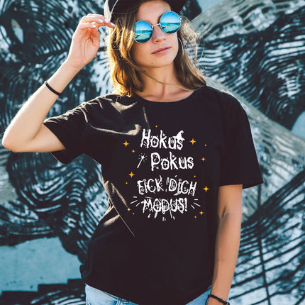 SEO. Bedrucktes T-Shirt für Damen - Hokus Pokus - Weiß Linkreich