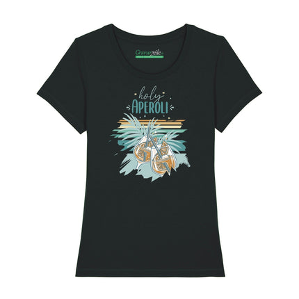 SEO. Bedrucktes T-Shirt für Damen - Holy Aperoli - Schwarz Linkreich