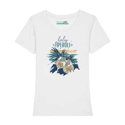 SEO. Bedrucktes T-Shirt für Damen - Holy Aperoli - Weiß Linkreich