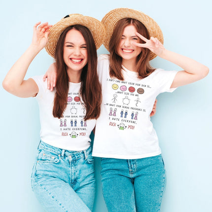 SEO. Bedrucktes T-Shirt für Damen - I hate everyone - Schwarz Linkreich