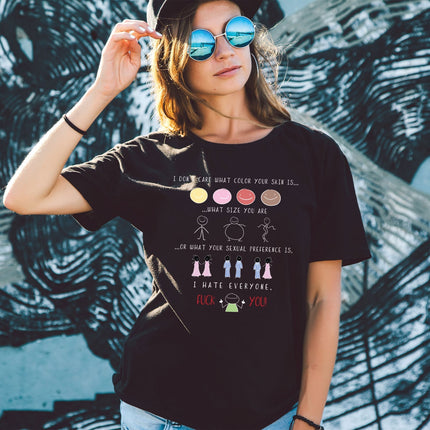 SEO. Bedrucktes T-Shirt für Damen - I hate everyone - Weiß Linkreich