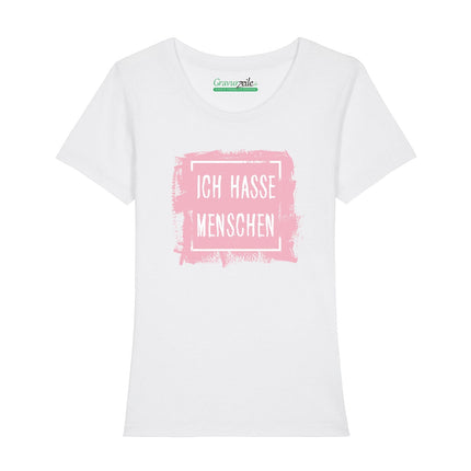 SEO. Bedrucktes T-Shirt für Damen - Ich hasse Menschen - Weiß Linkreich