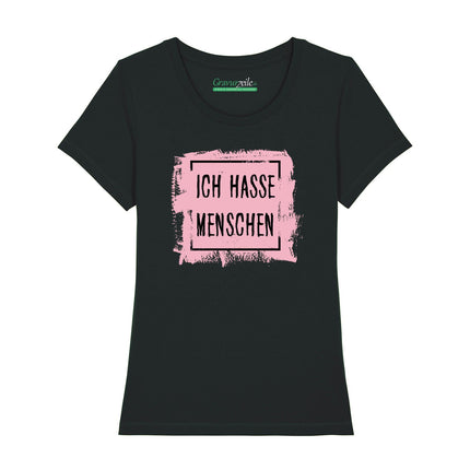 SEO. Bedrucktes T-Shirt für Damen - Ich hasse Menschen - Schwarz Linkreich