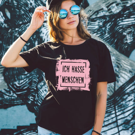 SEO. Bedrucktes T-Shirt für Damen - Ich hasse Menschen - Weiß Linkreich