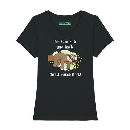 SEO. Bedrucktes T-Shirt für Damen - Ich kam sah kein Bock - Schwarz Linkreich