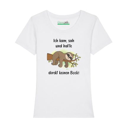 SEO. Bedrucktes T-Shirt für Damen - Ich kam sah kein Bock - Weiß Linkreich