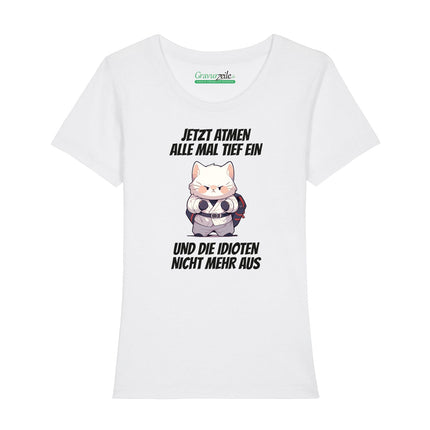 SEO. Bedrucktes T-Shirt für Damen - Jetzt atmen alle mal - Weiß Linkreich