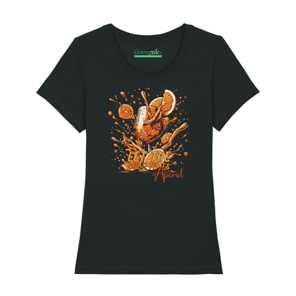 SEO. Bedrucktes T-Shirt für Damen - Let the good times aperol - Schwarz Linkreich