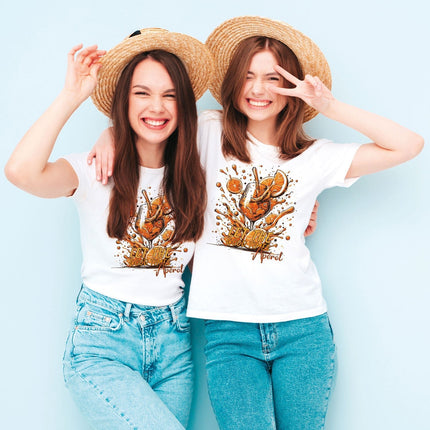 SEO. Bedrucktes T-Shirt für Damen - Let the good times aperol - Weiß Linkreich