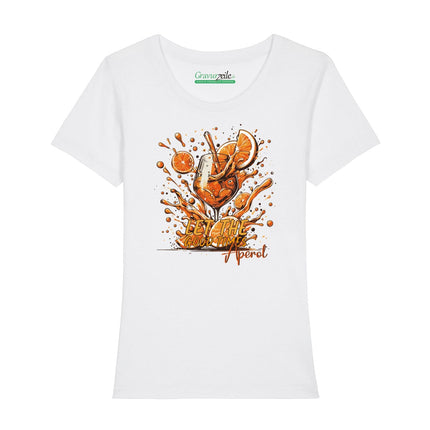 SEO. Bedrucktes T-Shirt für Damen - Let the good times aperol - Weiß Linkreich