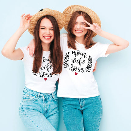 SEO. Bedrucktes T-Shirt für Damen - Mom. Wife. Boss. - Schwarz Linkreich