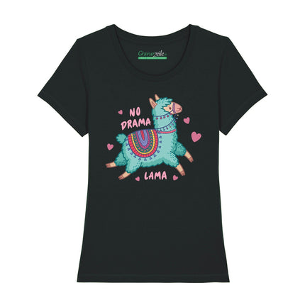 SEO. Bedrucktes T-Shirt für Damen - No drama Lama - Schwarz Linkreich