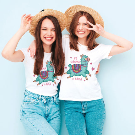 SEO. Bedrucktes T-Shirt für Damen - No drama Lama - Weiß Linkreich